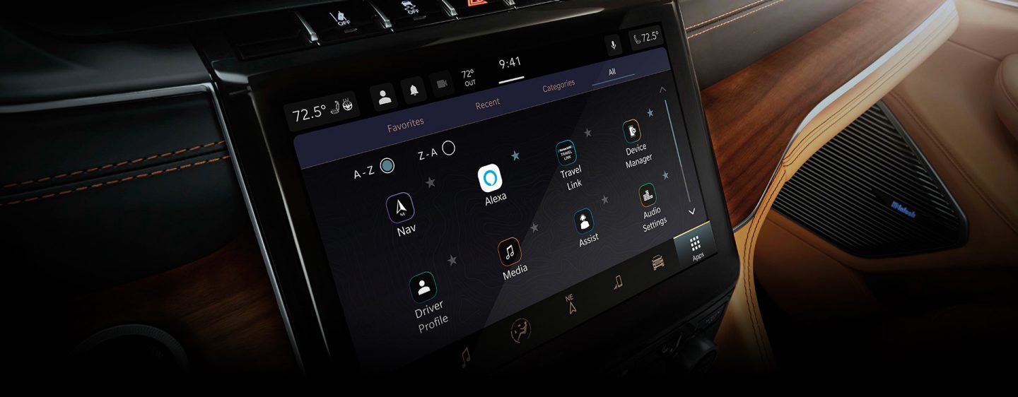 The Uconnect touchscreen in the Jeep Grand Cherokee Summit Reserve on the Apps screen.